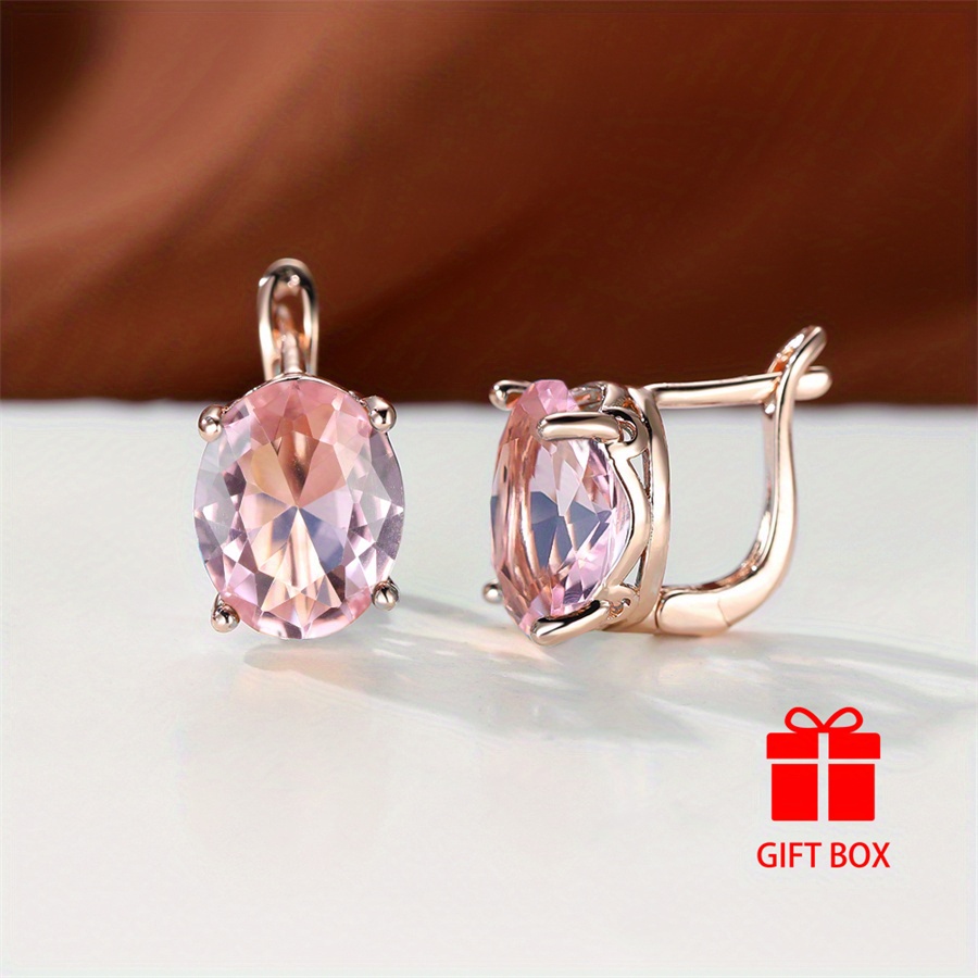 Pink CZ Oval Earrings Copper Hoops Durable Daily & Special Occasion Wear